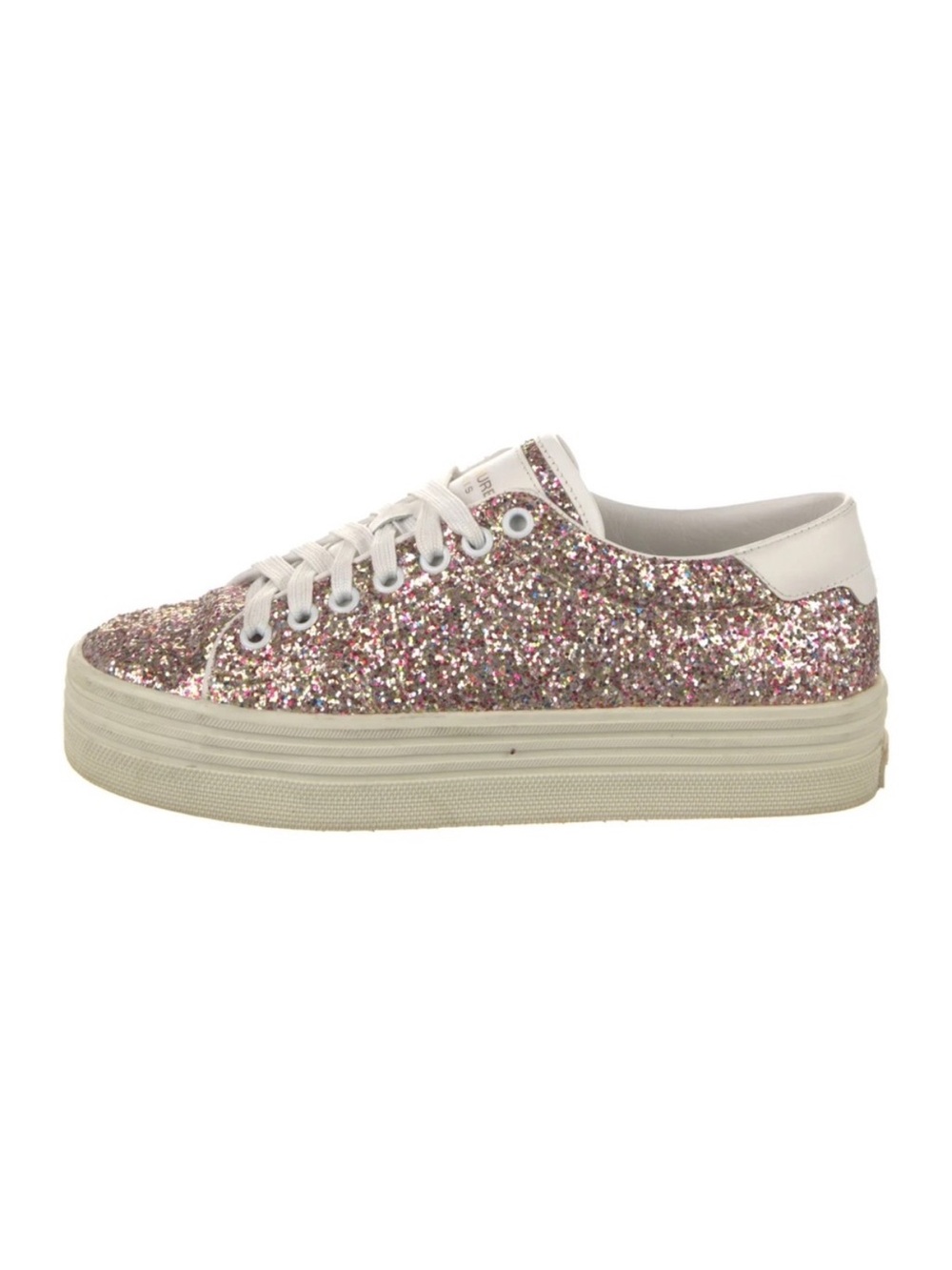 Saint Laurent Glitter sneakers platform pink sparkle lace up leather luxury YSL